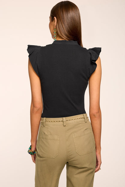 Monroe Cotton Knit Combo Flutter Sleeve Top