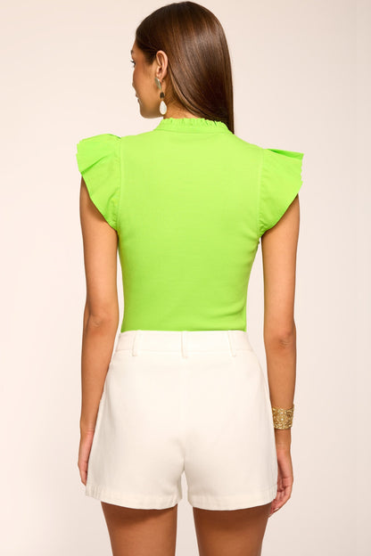Monroe Cotton Knit Combo Flutter Sleeve Top | BRIGHT LIME