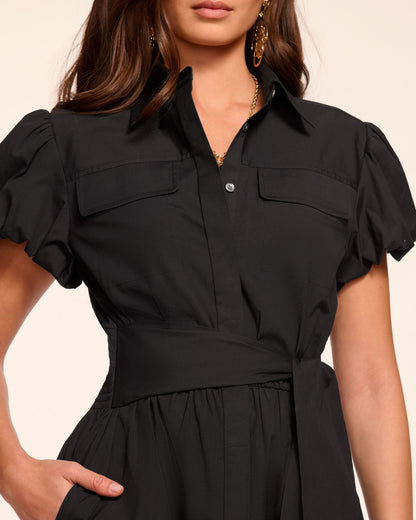 Nicky Cotton Poplin Short Sleeve Mini Dress | BLACK