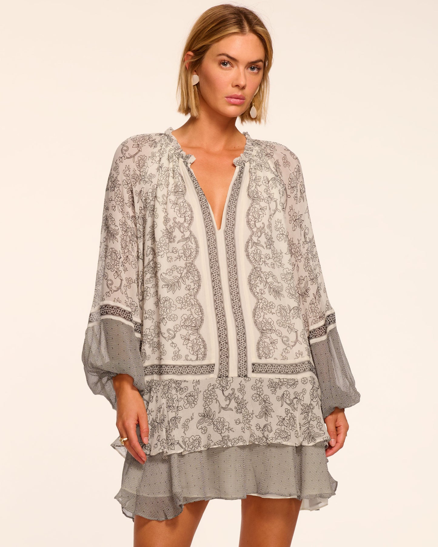 Josefine Printed Silk Long Sleeve Mini Dress