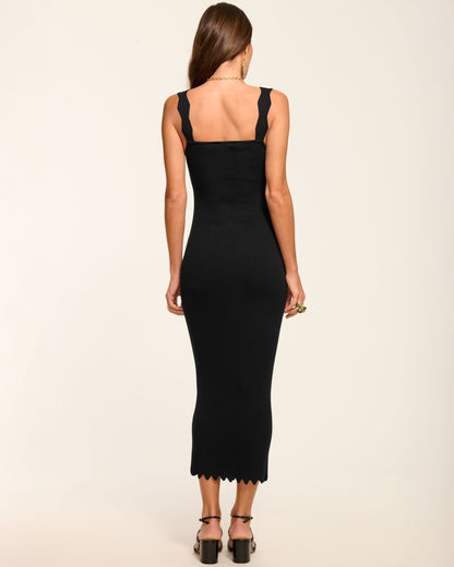 Kira Ribbed Knit Sleeveless Midi Dress | BLACK