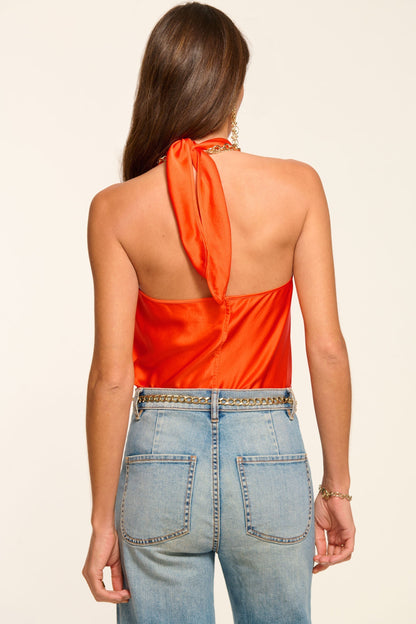 Harriet Silk Halter Tank Top | SUNSET ORANGE