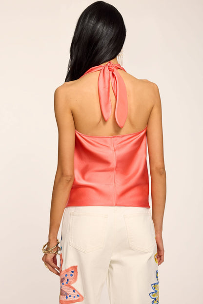 Harriet Silk Halter Tank Top | CORAL