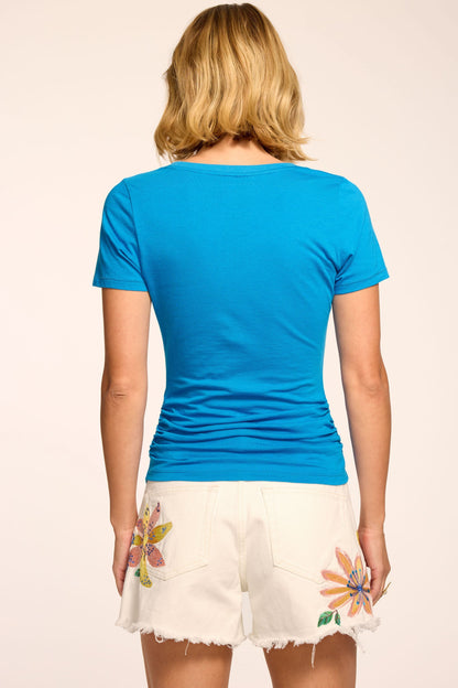 Kate Knit Short Sleeve Ruched Tee | AEGEAN BLUE