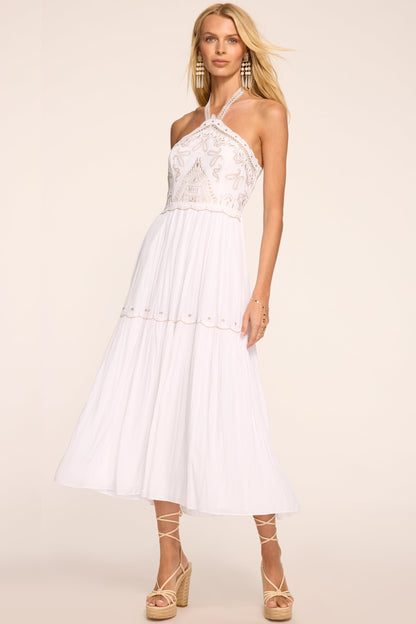Kenna Embroidered Midi Dress | IVORY