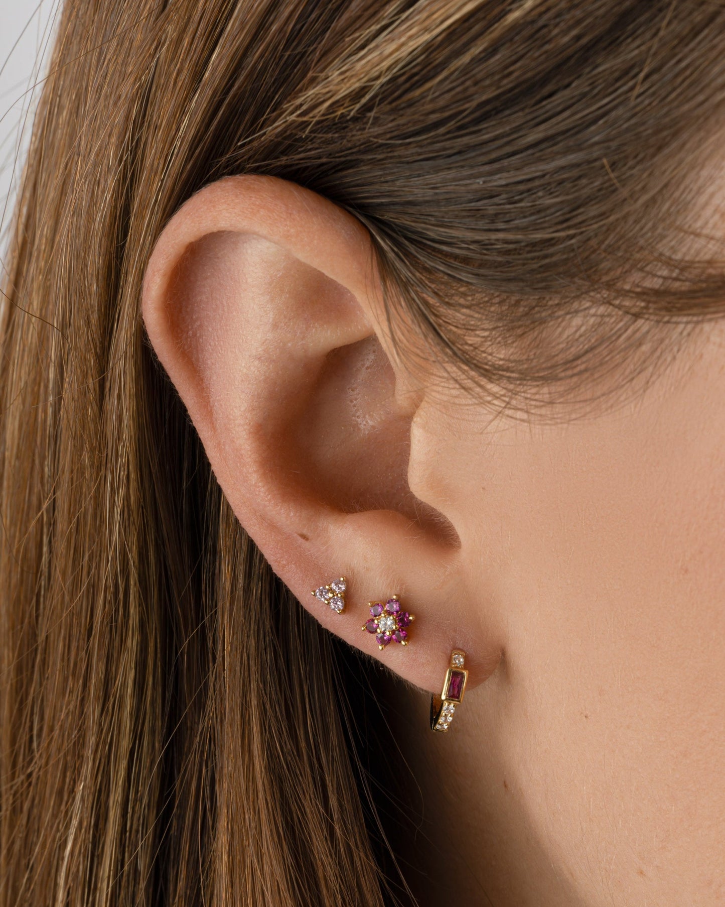 Ruby Baguette Huggie Earrings