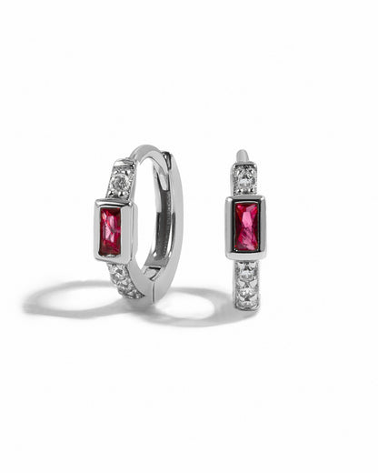 Ruby Baguette Huggie Earrings