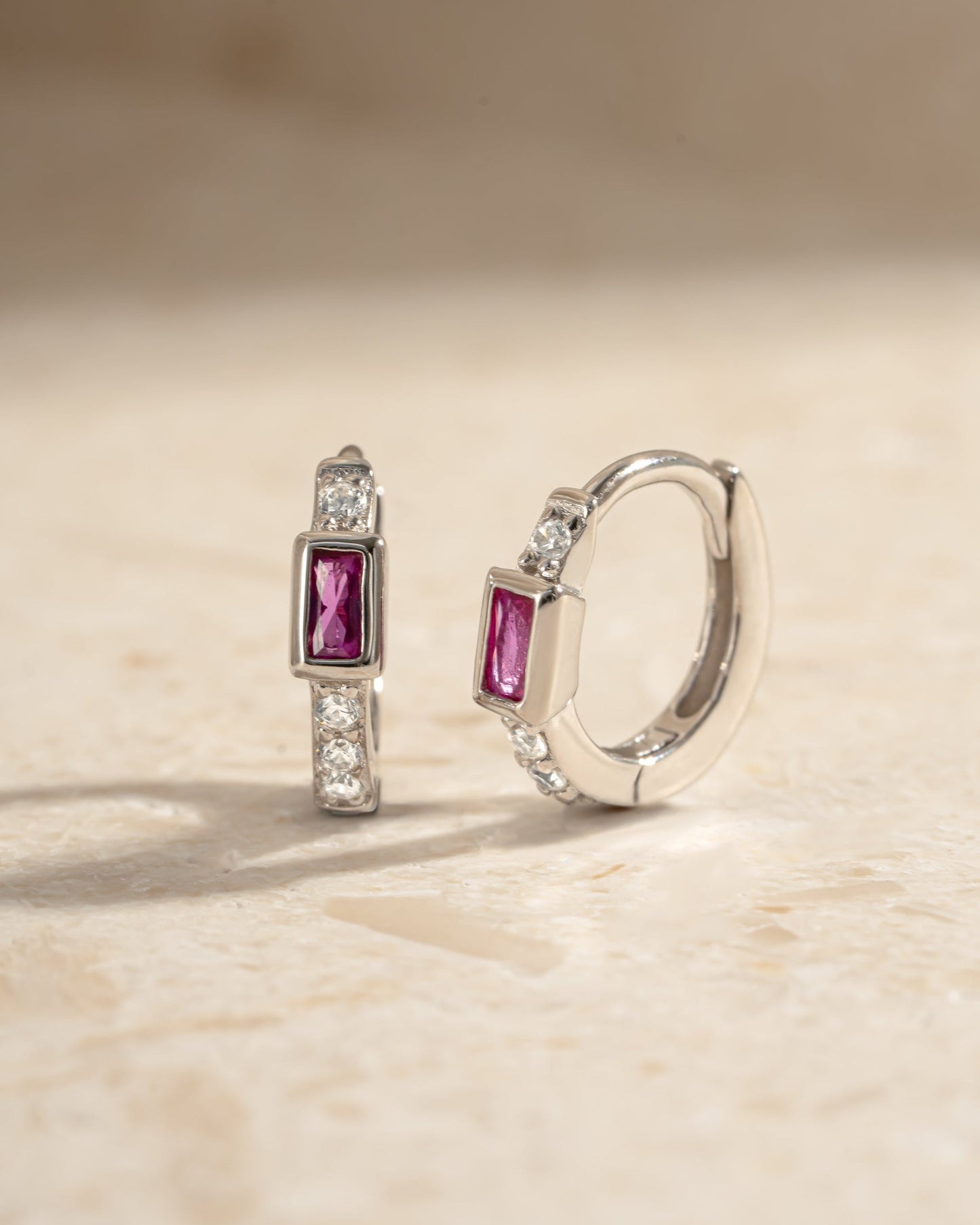 Ruby Baguette Huggie Earrings