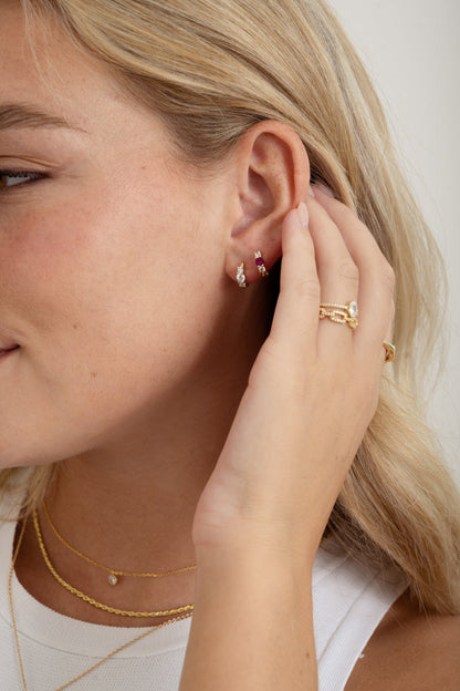 Ruby Three Stone Huggie Hoops