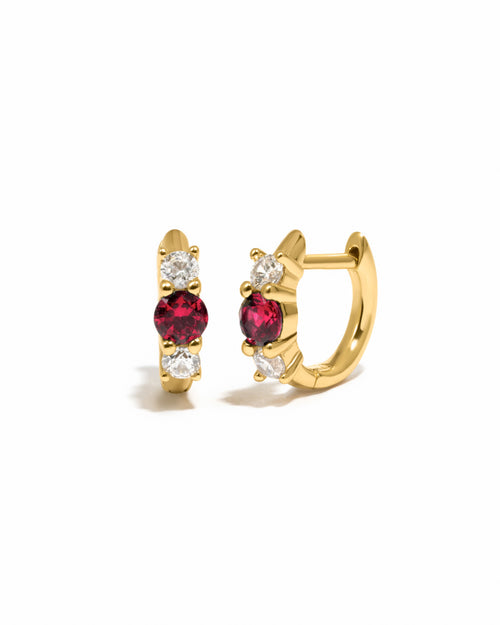 Ruby Three Stone Huggie Hoops