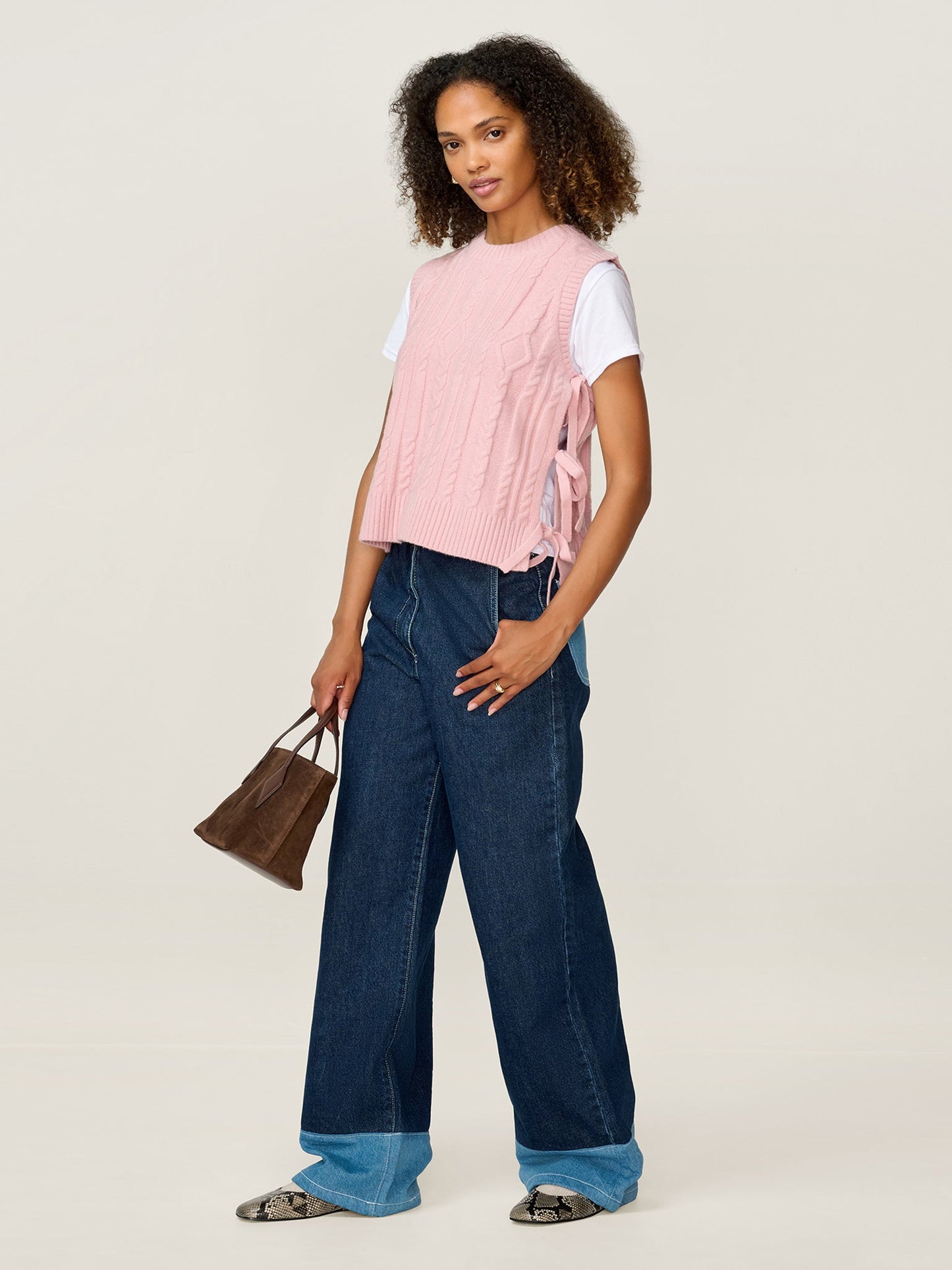 Rufus Cable Bow Side Vest in Light Pink