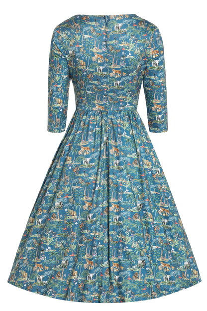 Billie Safari Animal Blue Long Sleeved Dress