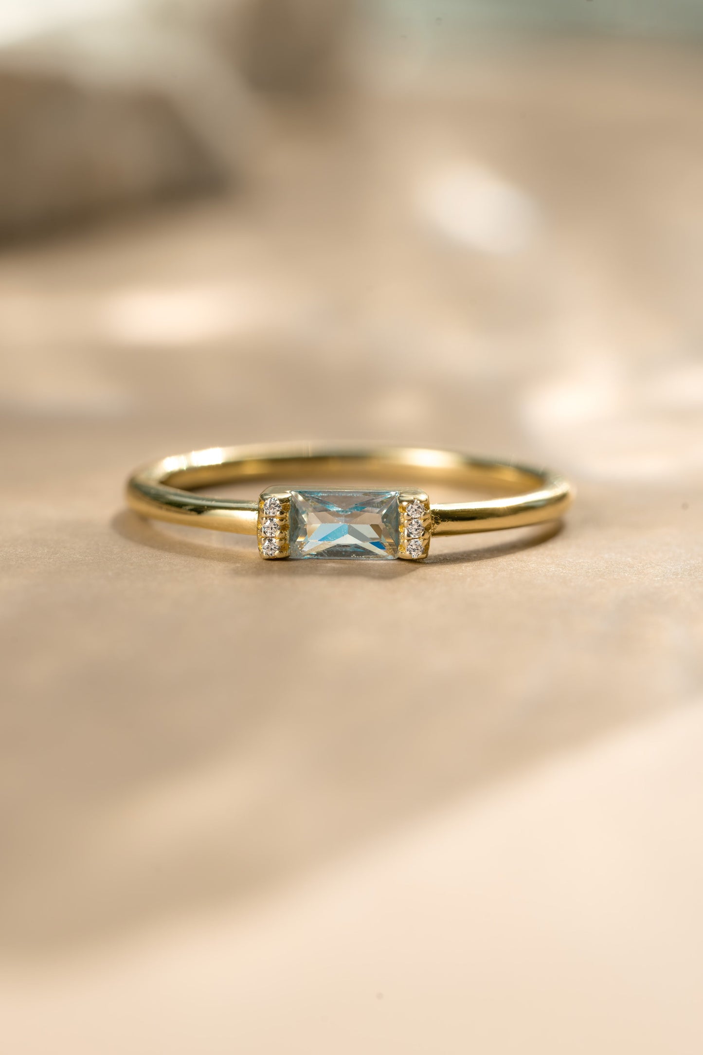 Blue Topaz Simple Baguette Ring