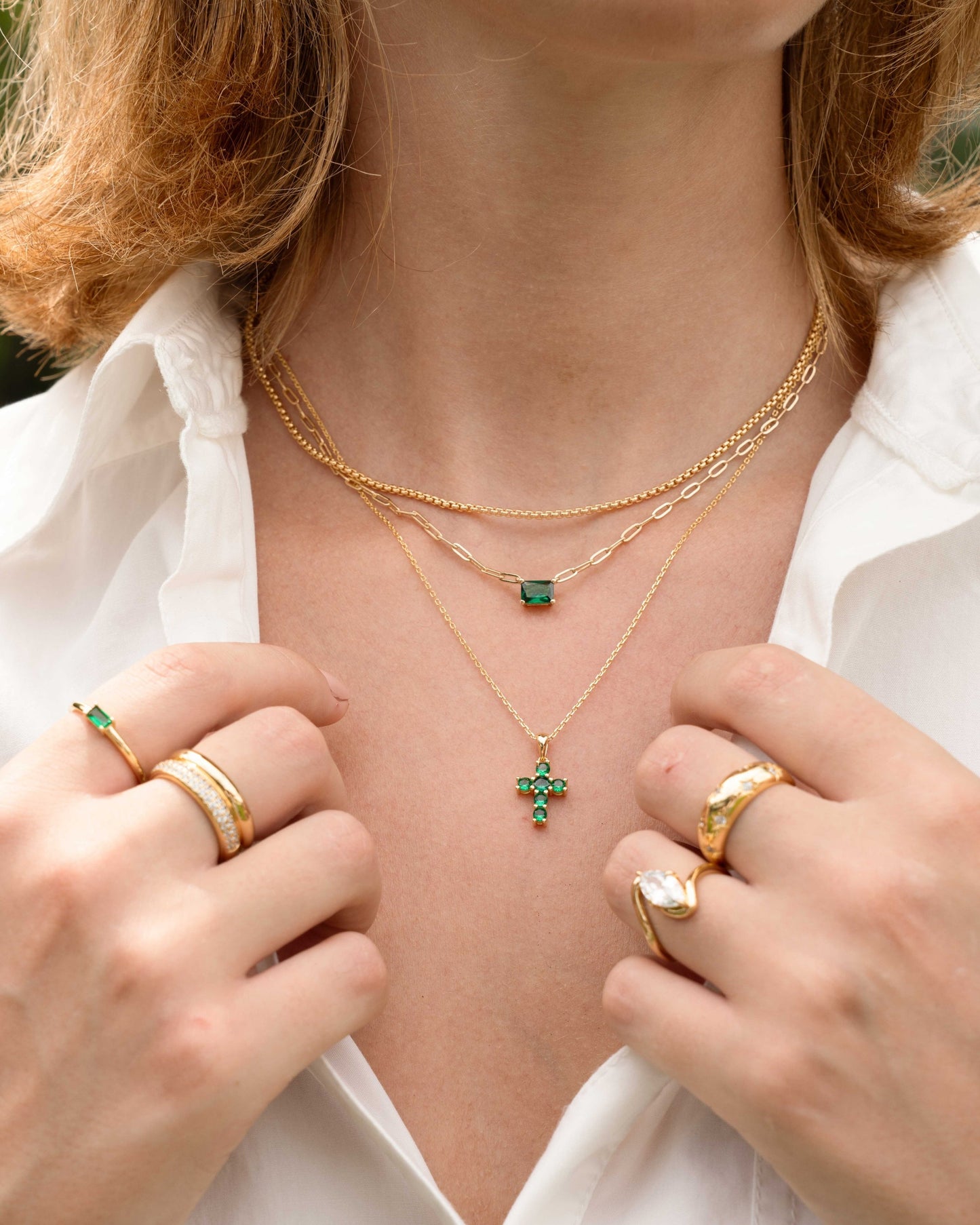 Emerald Cross Necklace