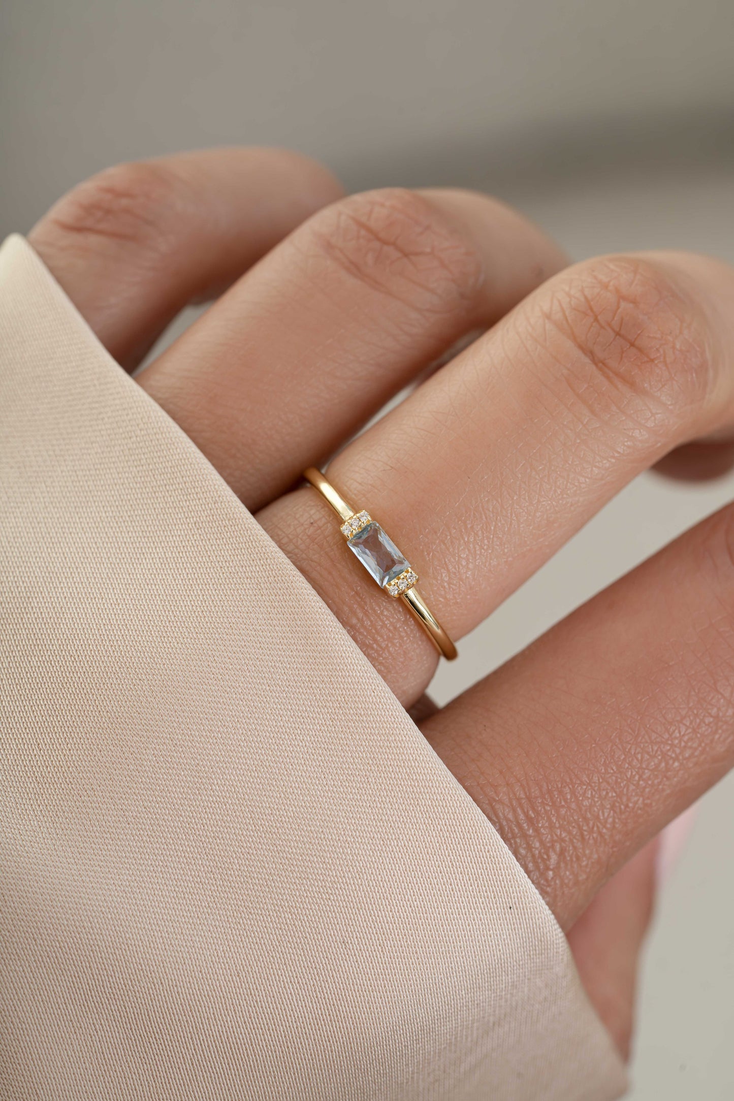 Blue Topaz Simple Baguette Ring