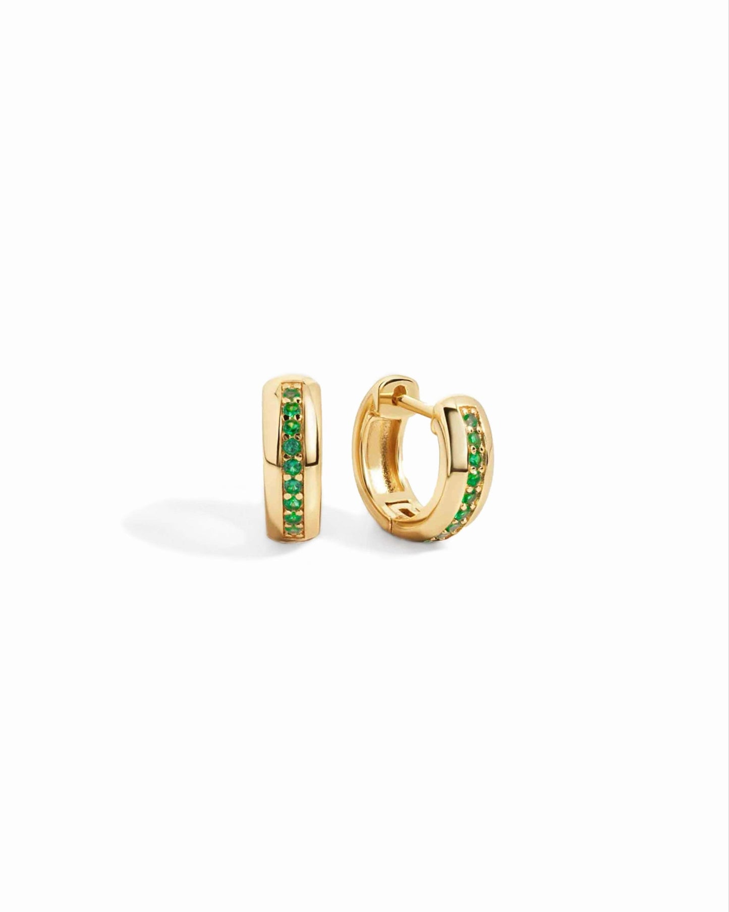 Stripe Emerald Huggie Earrings