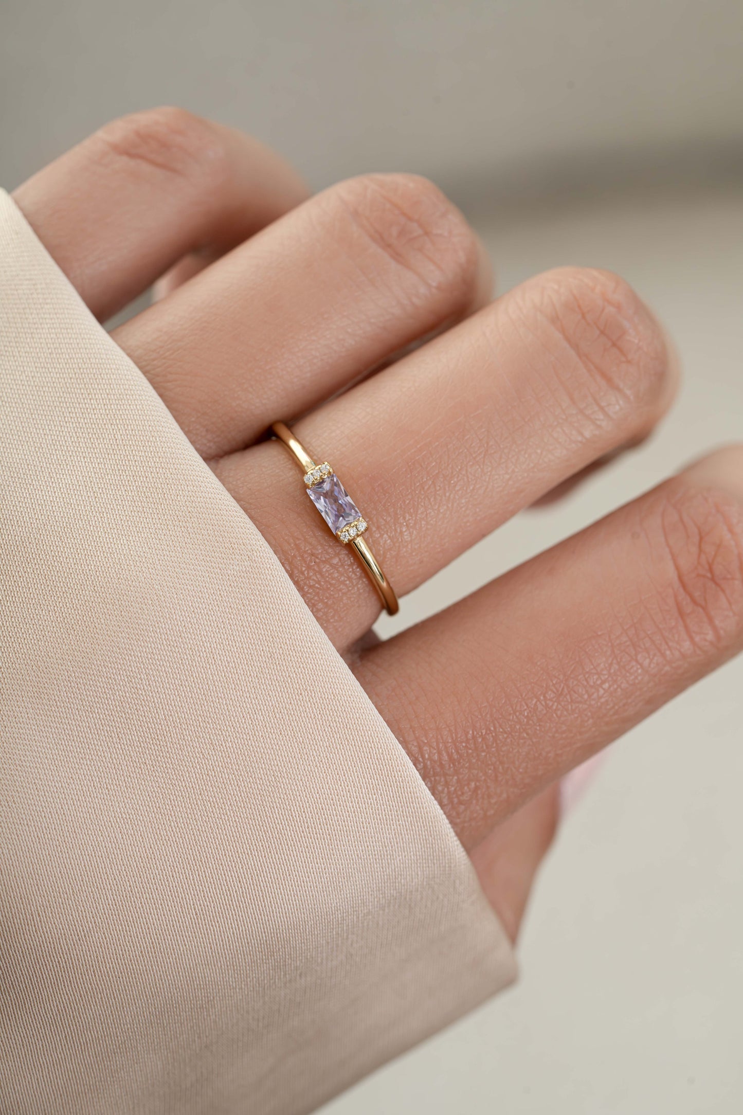 Light Amethyst Simple Baguette Ring