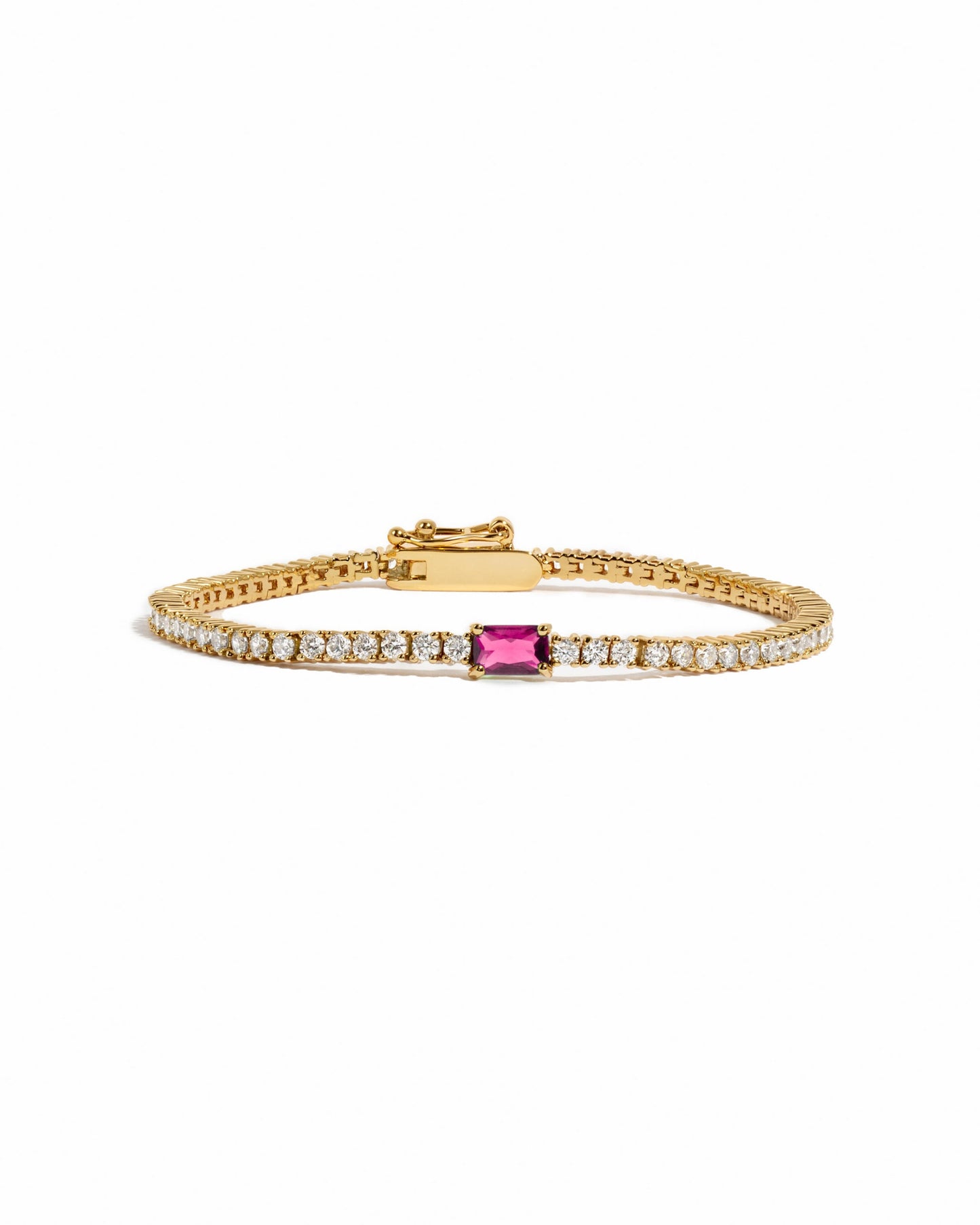 Tennis Bracelet with Ruby Baguette Charm