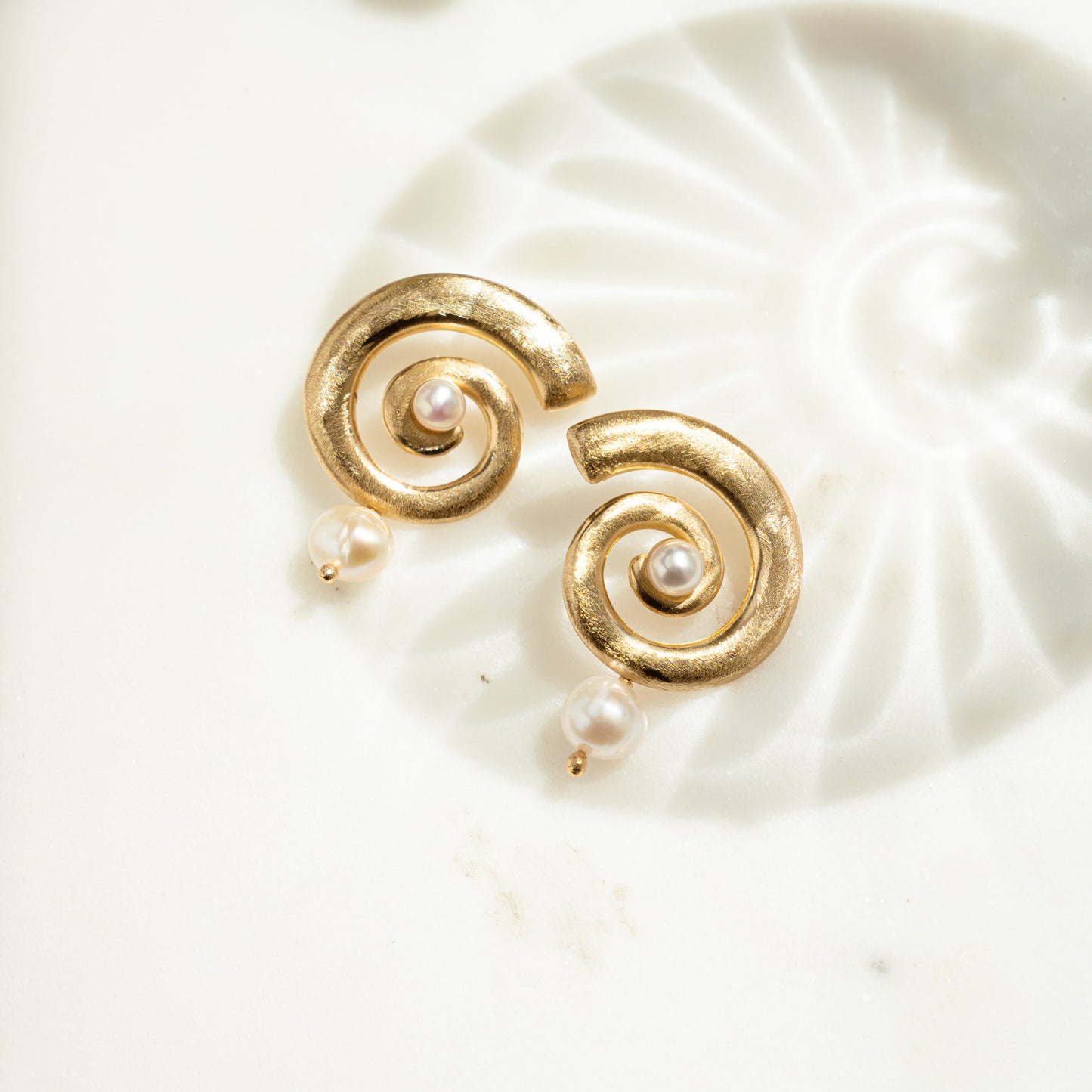 Open Spiral Pearl Earrings w/ Charm