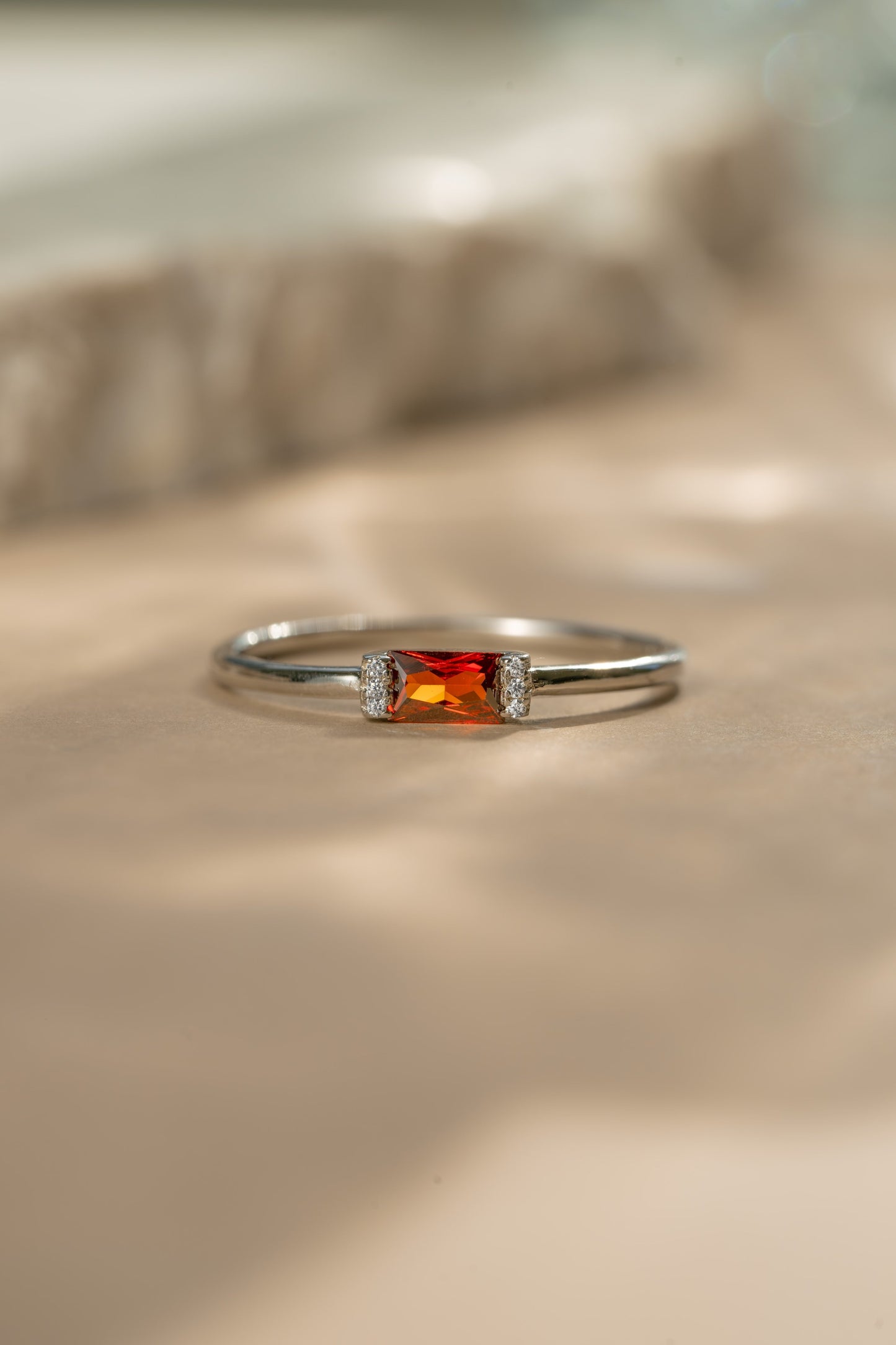 Garnet Simple Baguette Ring