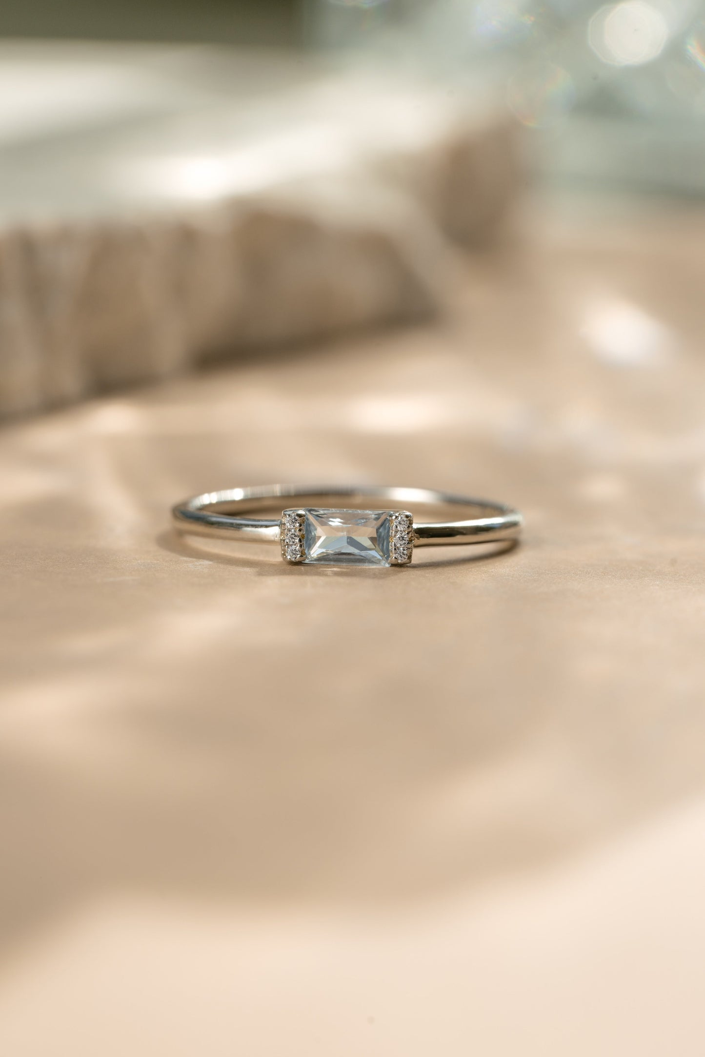 Blue Topaz Simple Baguette Ring