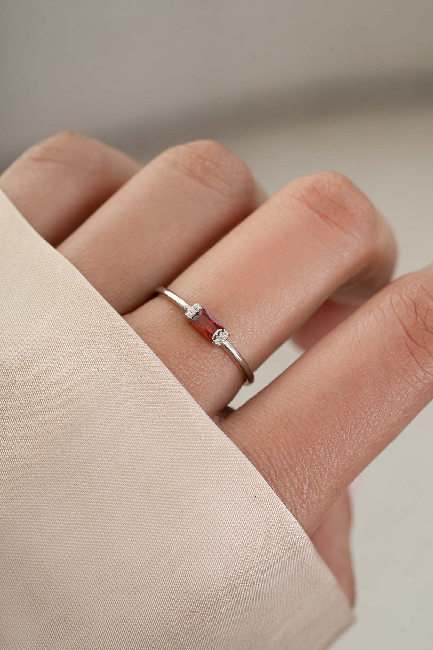Garnet Simple Baguette Ring