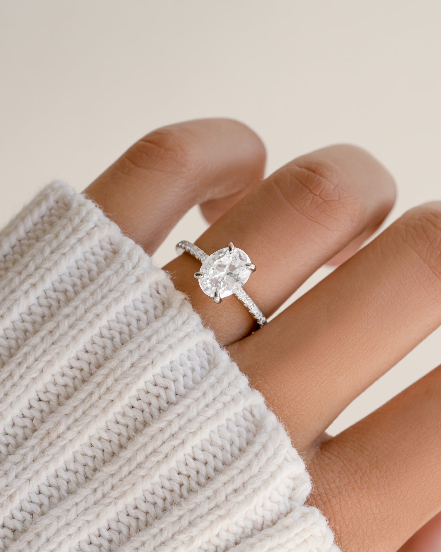 Oval Pave Band Engagement Ring