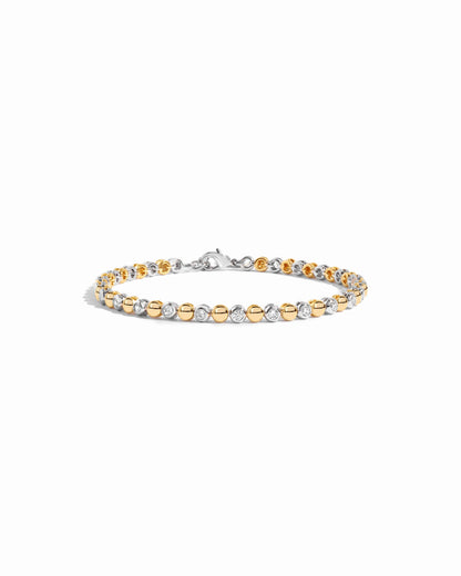 Mixed Metal Bead & Bezel Tennis Bracelet