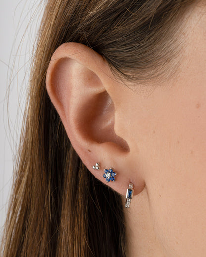 Sapphire Flower Stud W/ CZ Center Stone