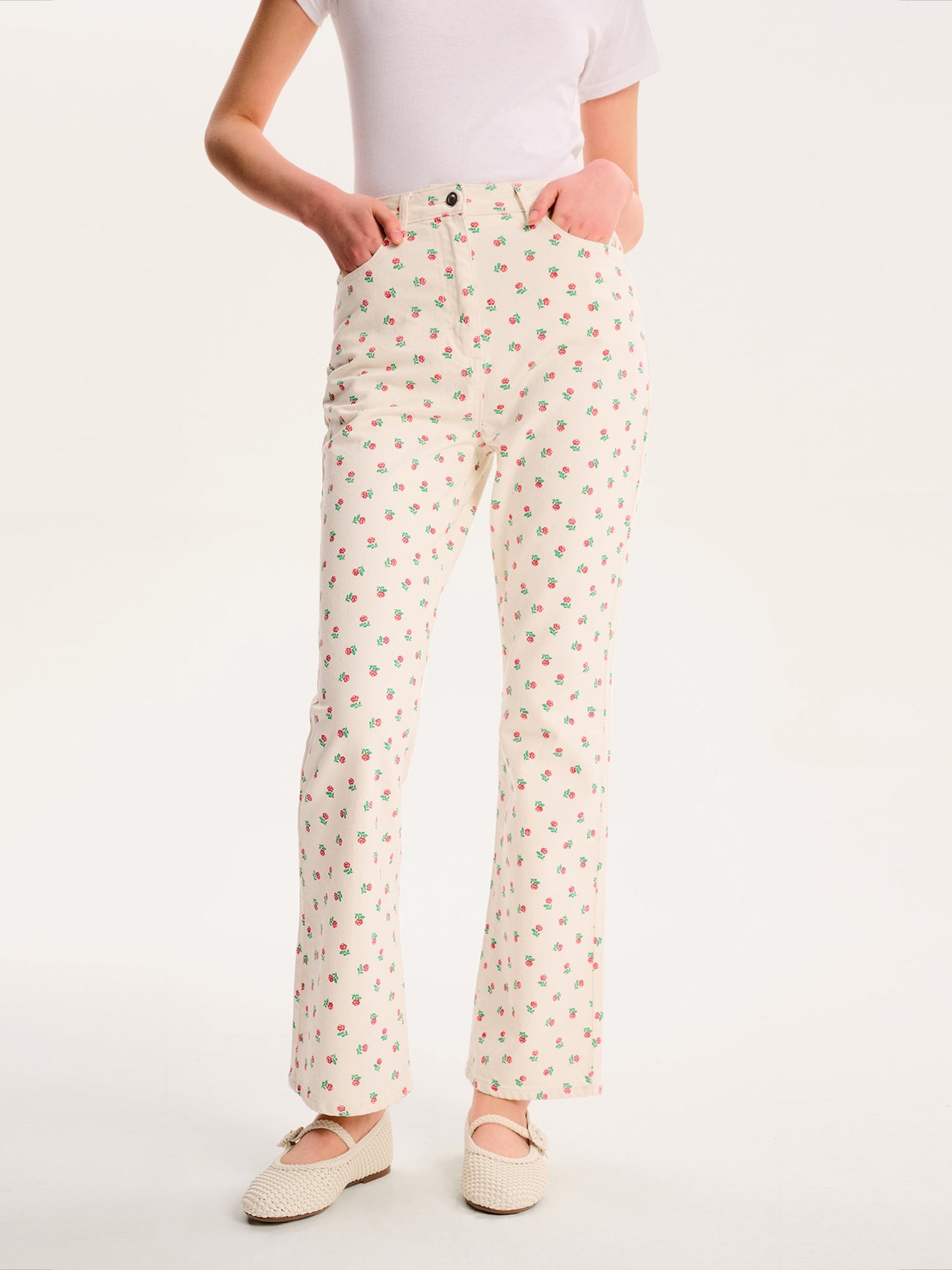 Sarah Jane All Over Rose Jeans in White