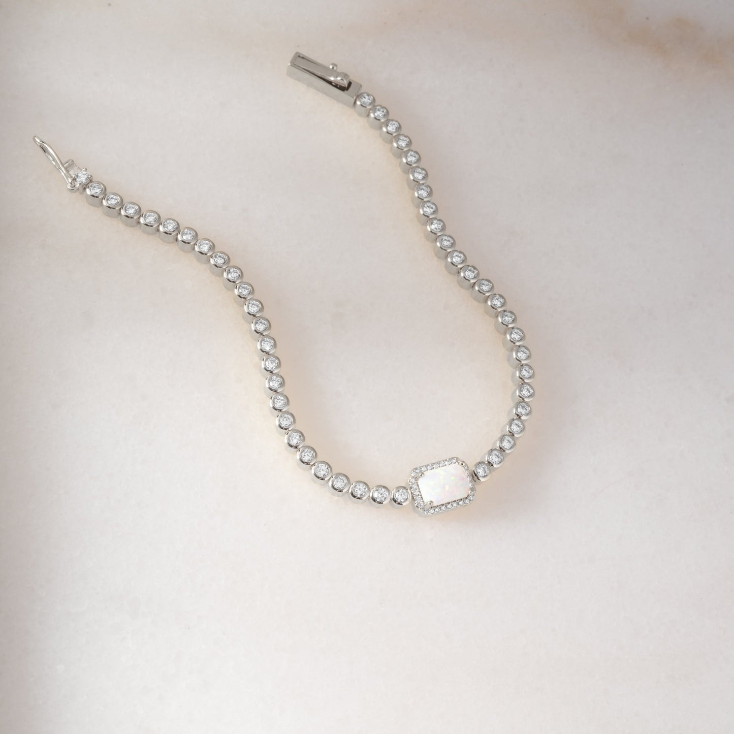 Silver Opal Baguette Tennis Bracelet