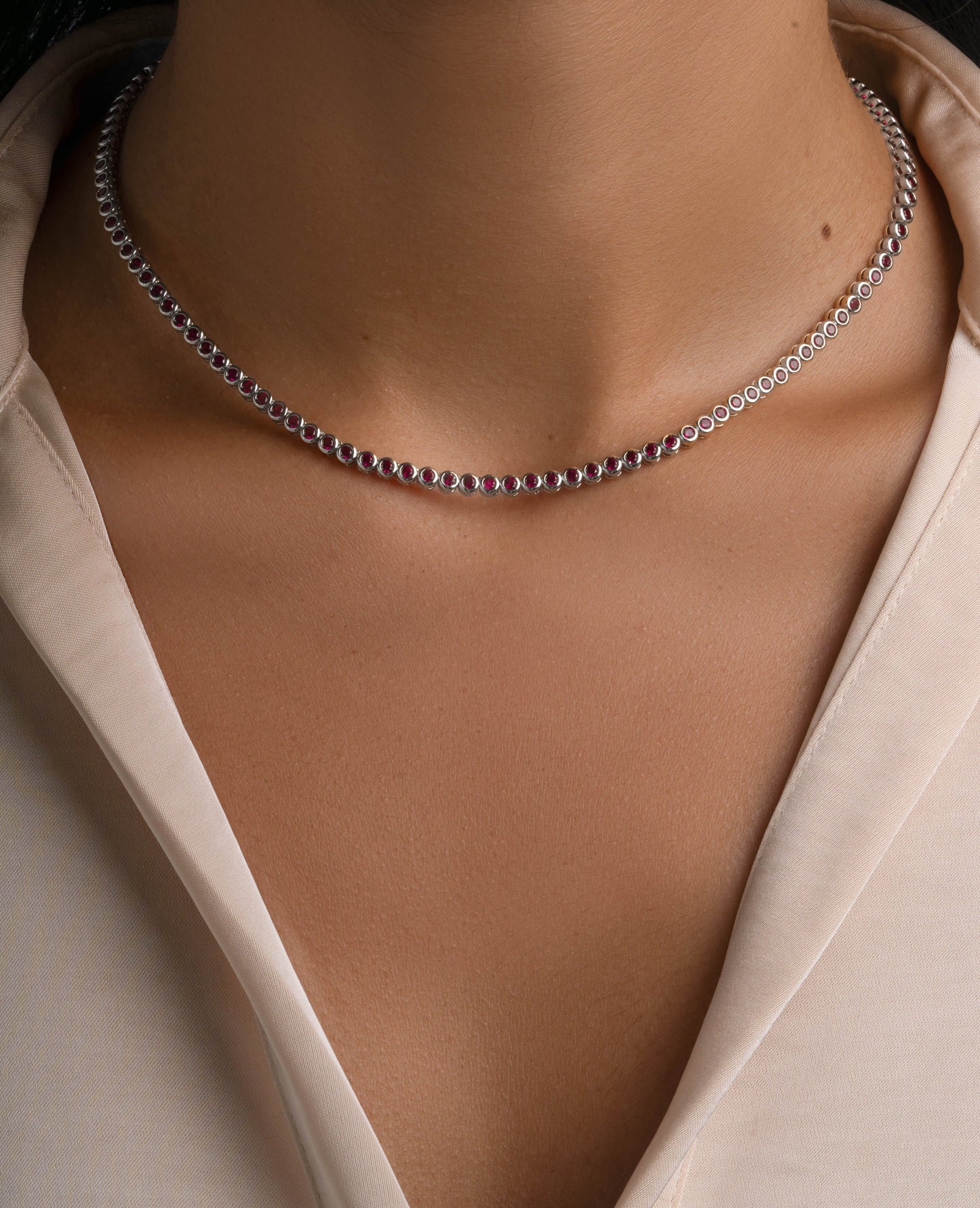 Ruby Bezel Tennis Necklace