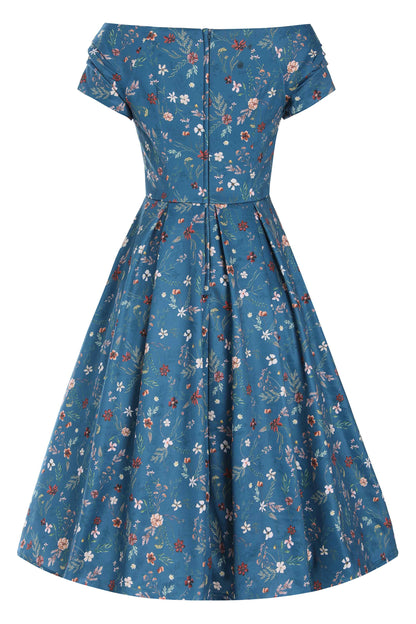 Lily Teal Ditsy Floral Off Shoulder Dress