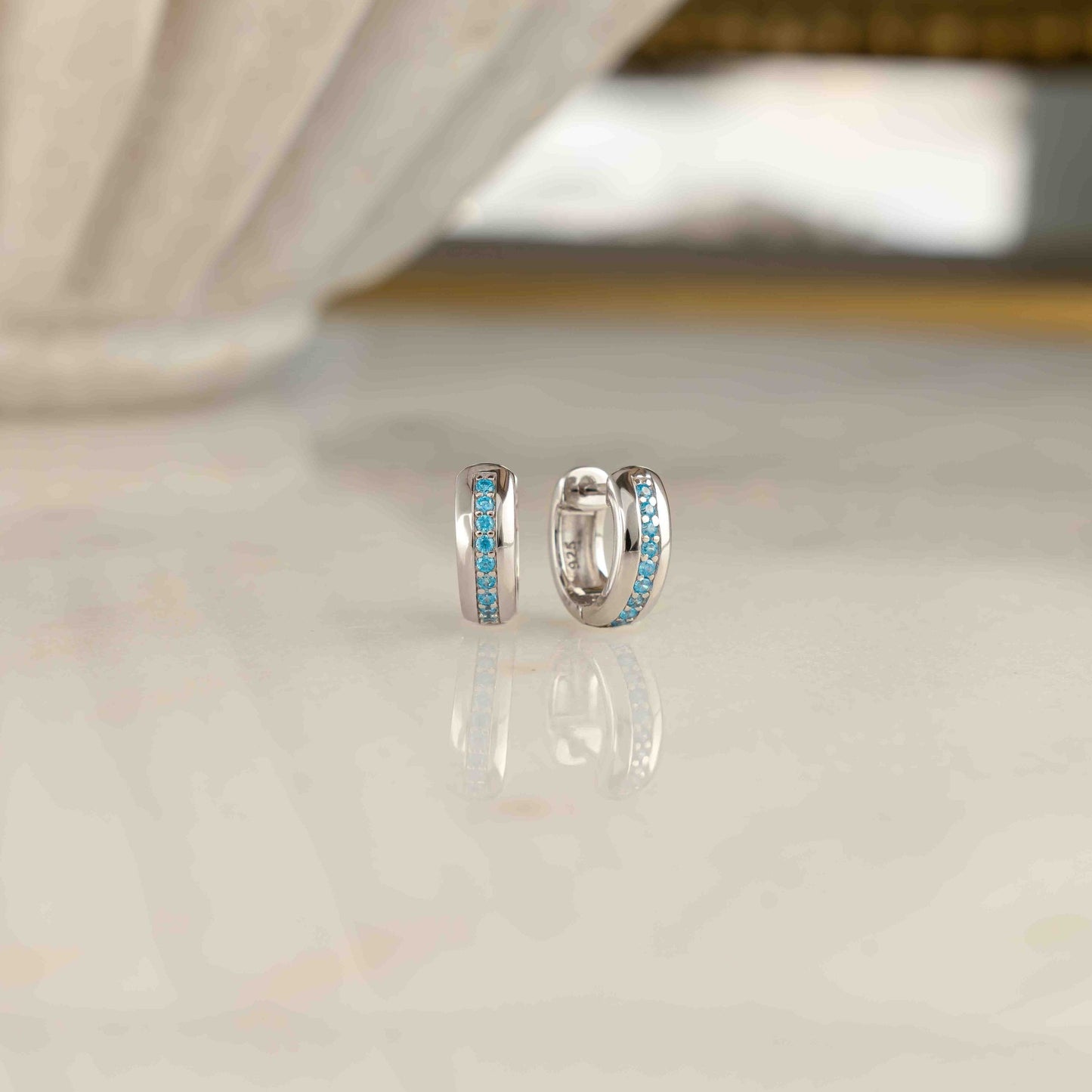 Stripe Aquamarine Huggie Earrings