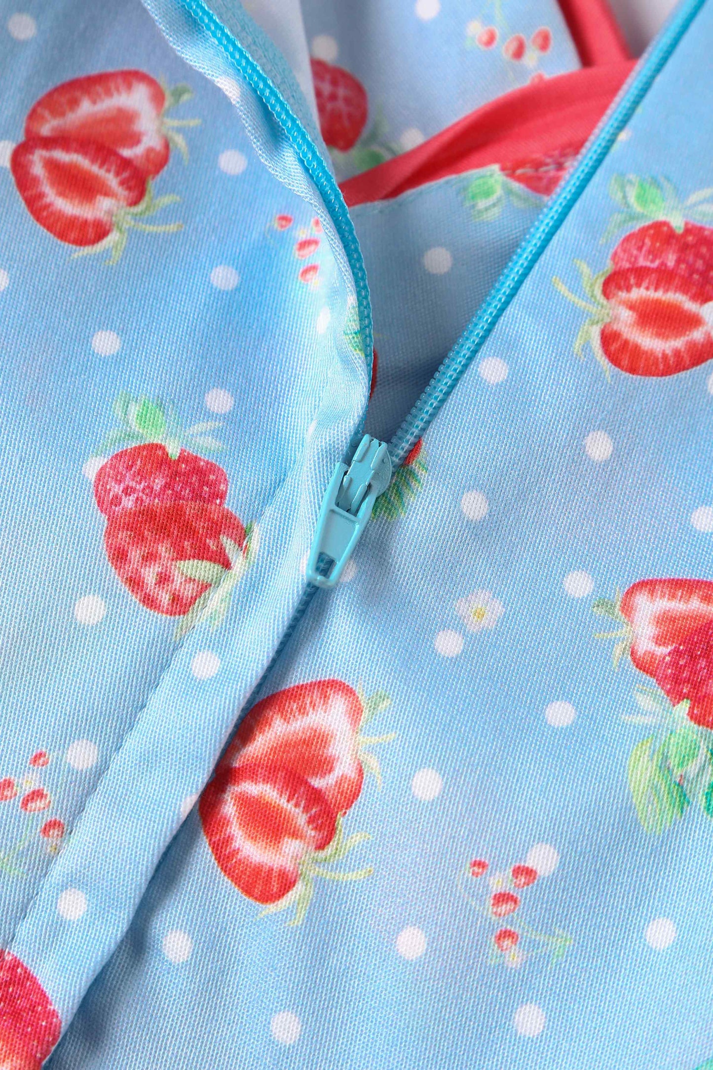 Grace Blue Strawberry Pleated Bust Dress