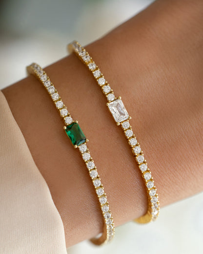 Tennis Bracelet with Emerald Baguette Charm