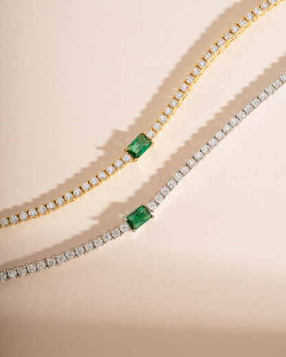 Tennis Bracelet with Emerald Baguette Charm
