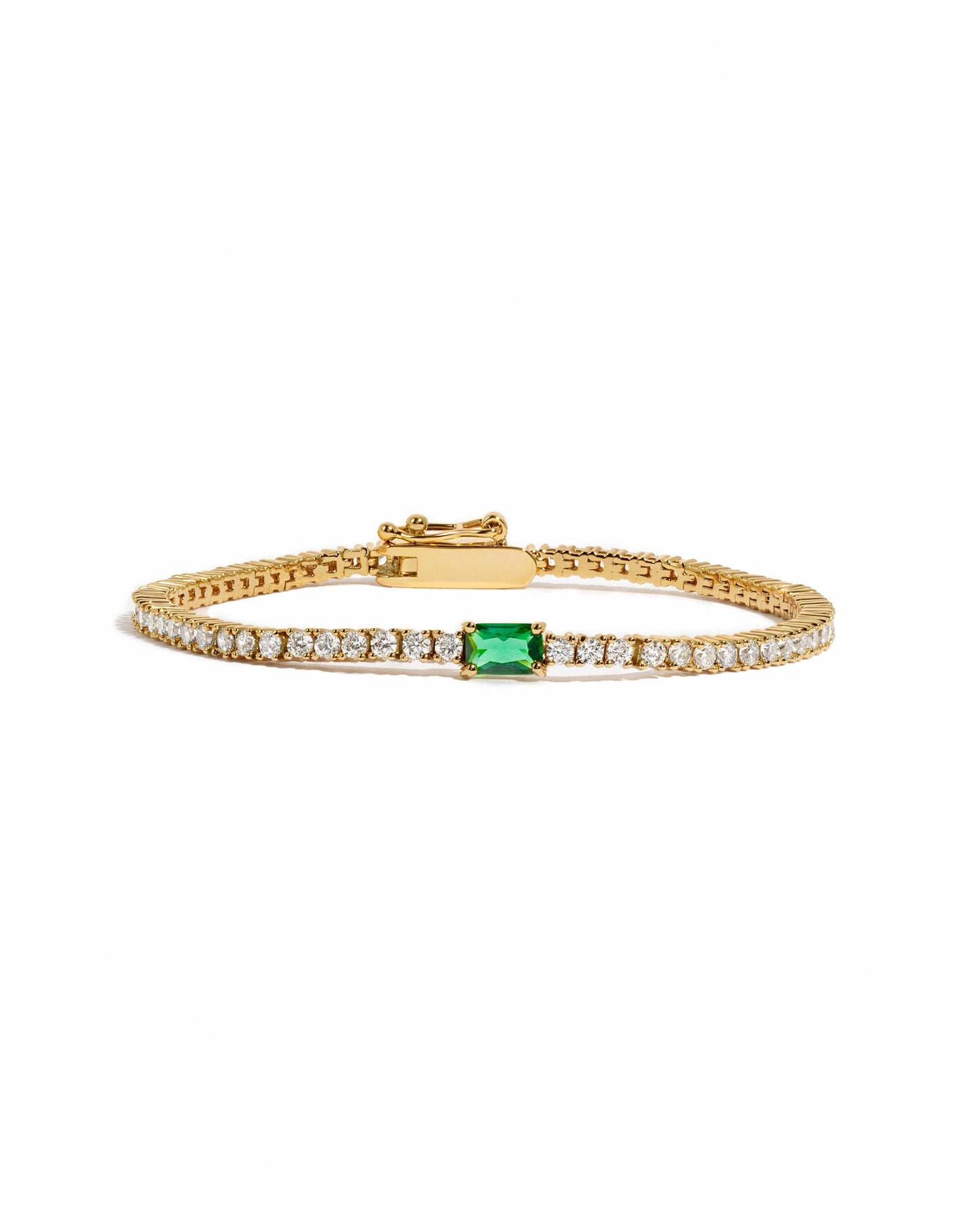 Tennis Bracelet with Emerald Baguette Charm