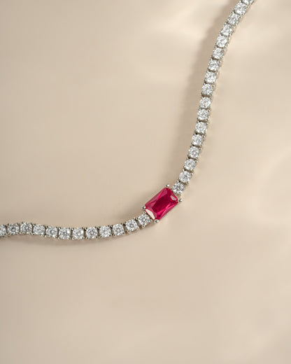 Tennis Bracelet with Ruby Baguette Charm