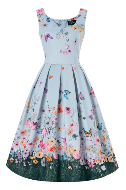 Amanda Butterfly Field Dress In Blue