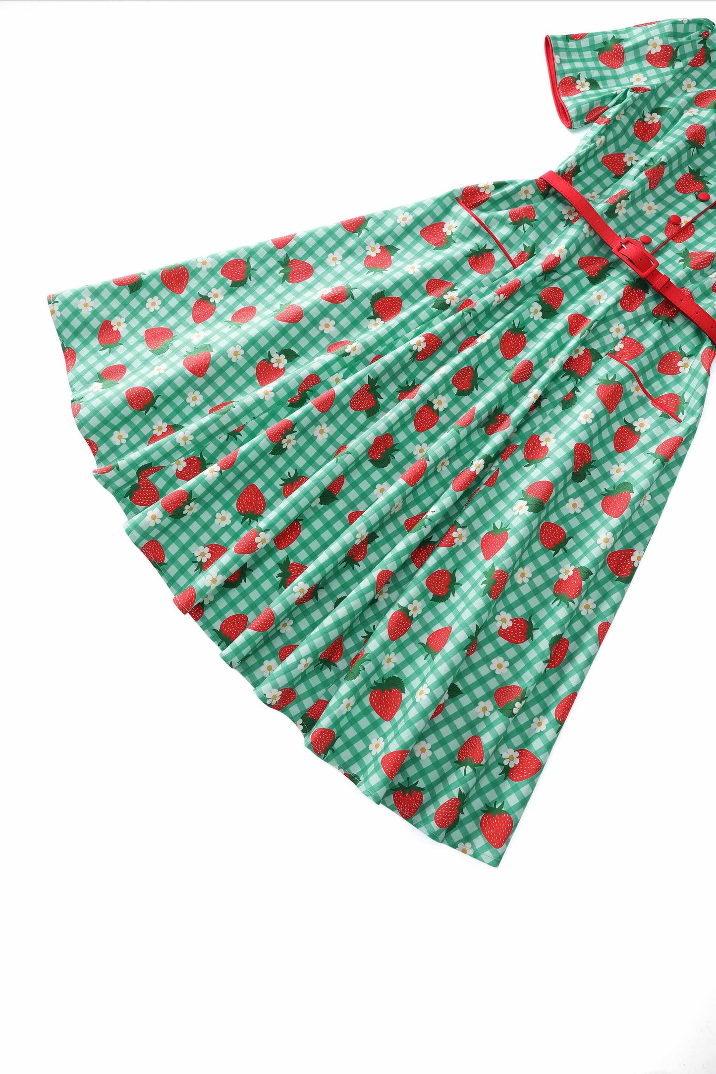 Mabel Strawberry Gingham Midi Shirt Dress