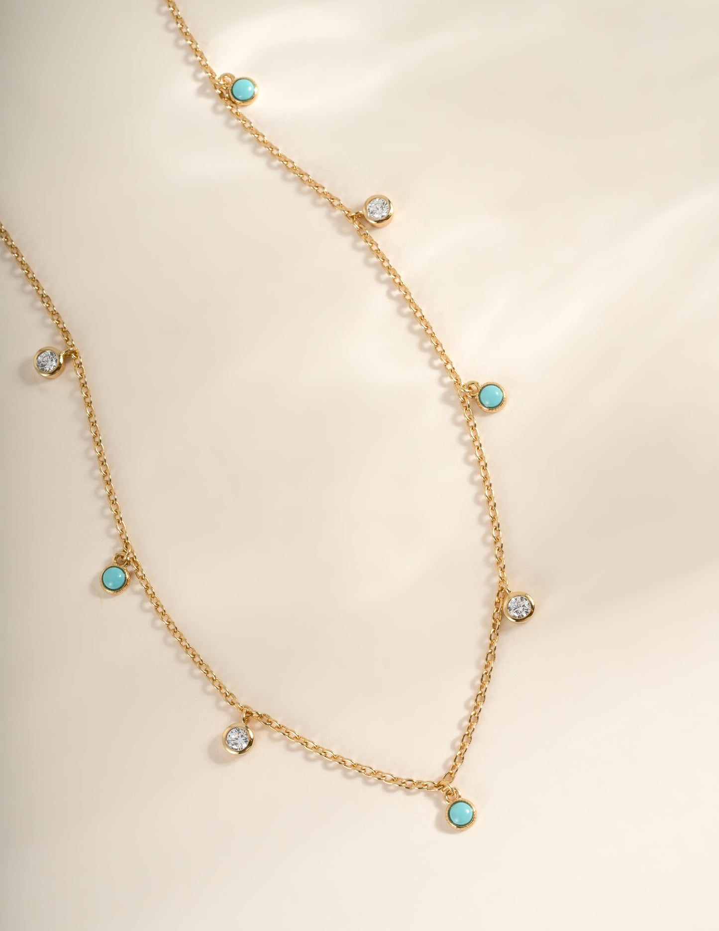Turquoise & CZ Dangling Charm Necklace