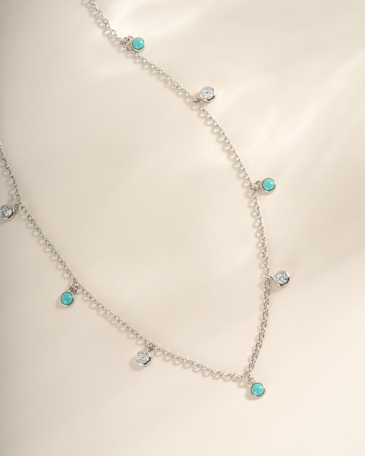 Turquoise & CZ Dangling Charm Necklace