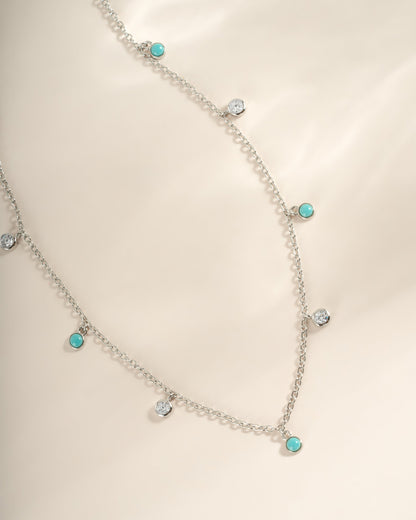 Turquoise & CZ Dangling Charm Necklace