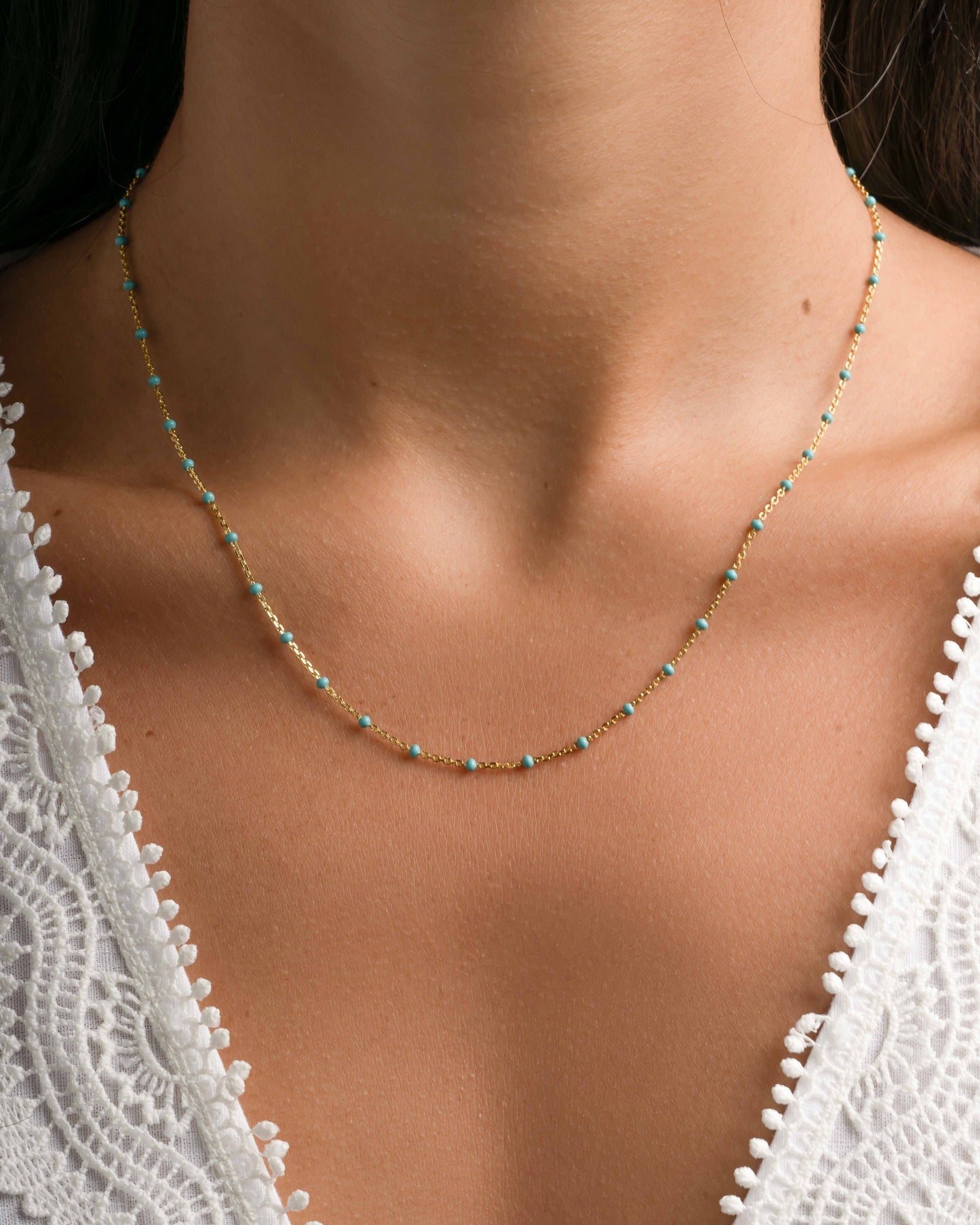 Turquoise Enamel Beaded Necklace