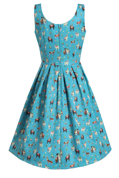 Amanda Turquoise Llama Swing Dress