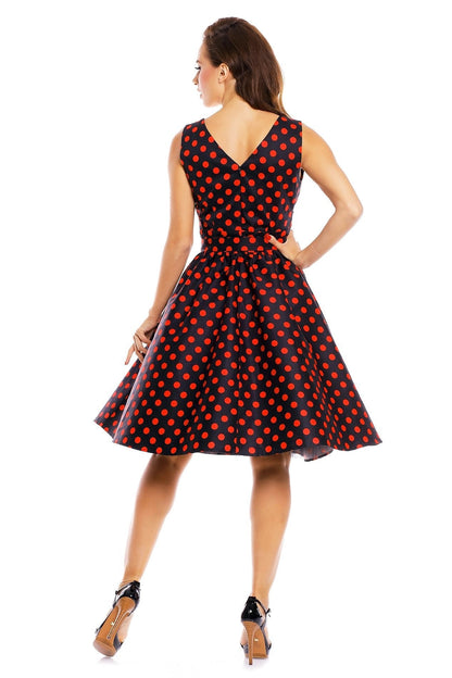 May V-neck 50s Style Spot Dress in Black-Red