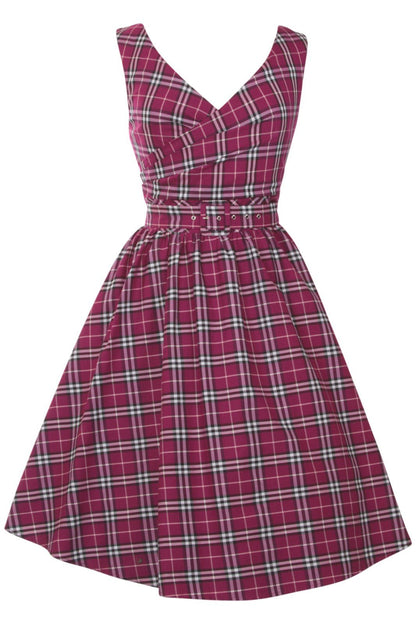 May V-neck Vintage Inspired Swing Dress in Purple