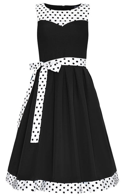 Elizabeth Vintage Dress in Black/White Polka Dot Print