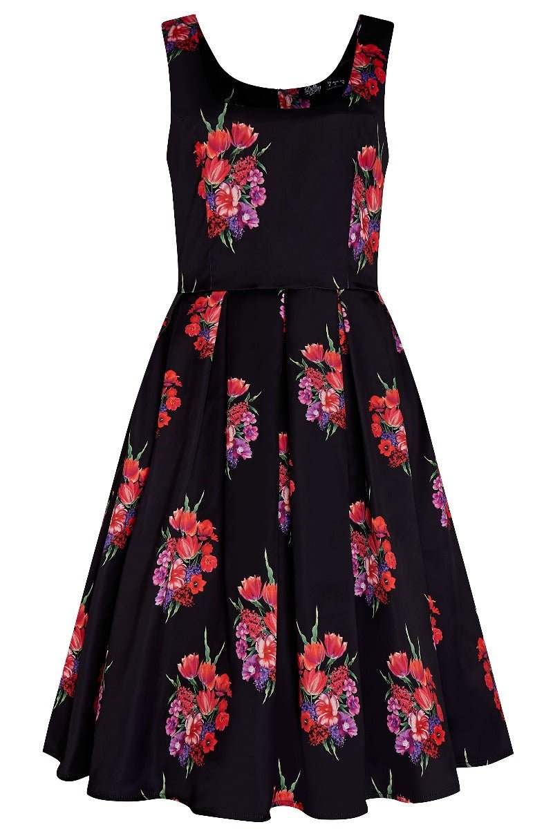Gorgeous Amanda 50s Inspired in Black and Tulip Bunch Print